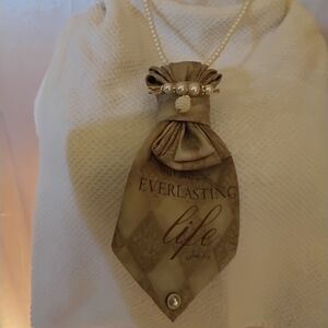 Elegant Tan Decorative Tie with Pearl Accents